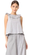 TIBI RUFFLE STRAPPY TOP WITH TIE DETAIL