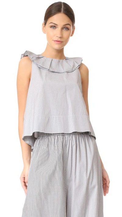 Shop Tibi Ruffle Strappy Top With Tie Detail In Black Stripe Multi