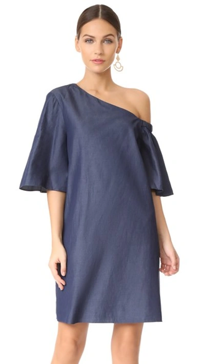 Tibi Cotton Dark Denim One-shoulder Dress In Blue