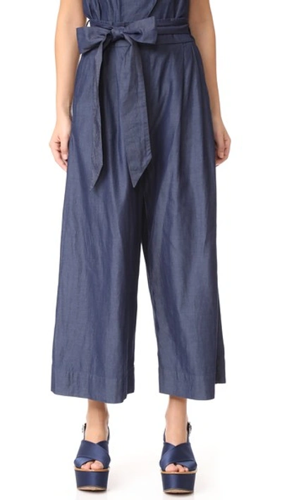 Tibi Chambray Culottes In Dark Denim