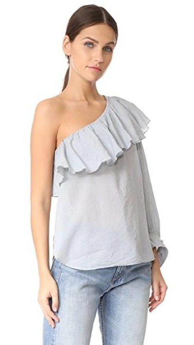 Shop Apiece Apart Bergamot Cuff Ruffle Top In Lake