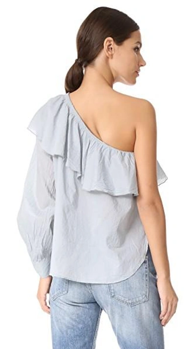 Shop Apiece Apart Bergamot Cuff Ruffle Top In Lake