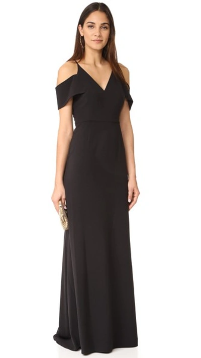 Halston Heritage Cold-shoulder Crepe Gown In Black