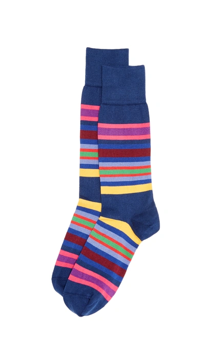 Paul Smith 'kew' Stripe Socks In Blue Multi