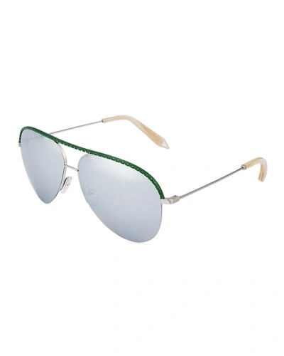 Victoria Beckham Victoria Classic Aviator Metal Sunglasses, Green/gray