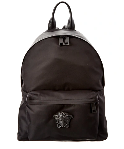 Versace Medusa Nylon &amp; Leather Backpack' In Black