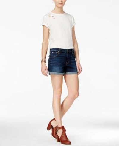Shop 7 For All Mankind Roll-up Cotton Denim Shorts In Santiago Canyon