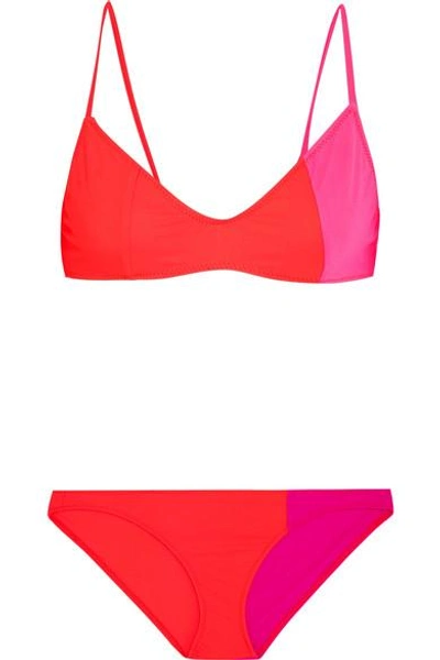 Shop Araks Elsa And Enel Color-block Triangle Bikini In Crimson