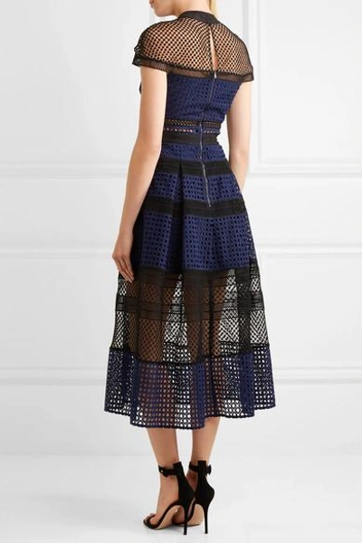 Shop Self-portrait Paneled Guipure Lace Dress In Navy