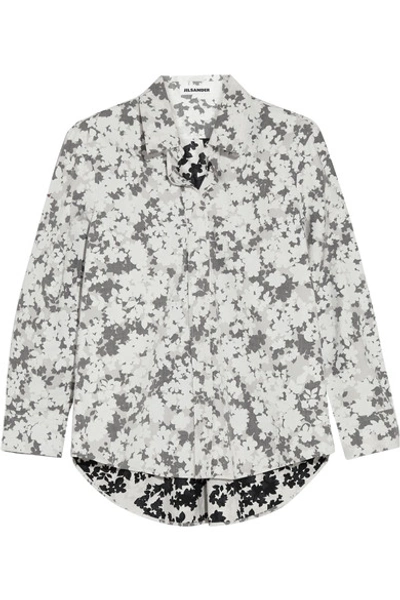 Jil Sander Floral Double Printed Cotton Shirt In Black/white