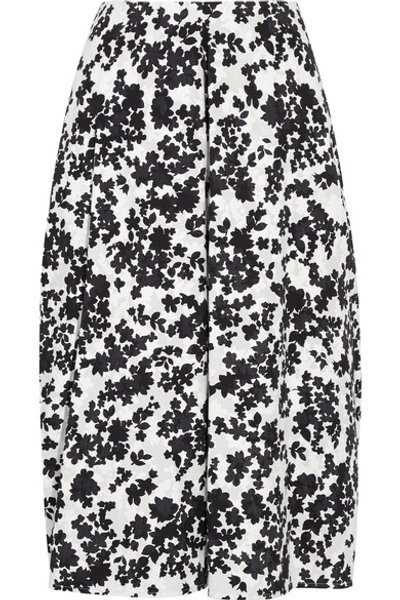 Jil Sander Floral-print Cotton-poplin Midi Skirt In Black / White