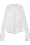 ANTONIO BERARDI SATIN-PANELED CREPE DE CHINE BLOUSE