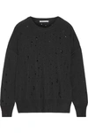 ALEXANDER WANG T DISTRESSED STRETCH-KNIT SWEATER