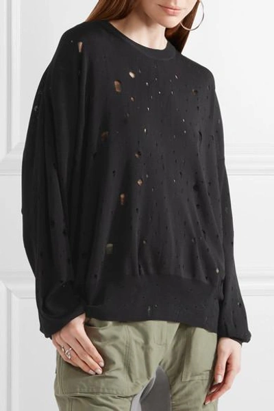 Shop Alexander Wang T Distressed Stretch-knit Sweater In Black