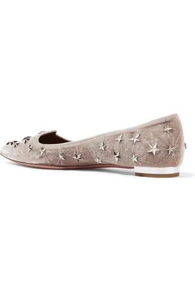 Shop Aquazzura Cosmic Studded Embroidered Velvet Point-toe Flats