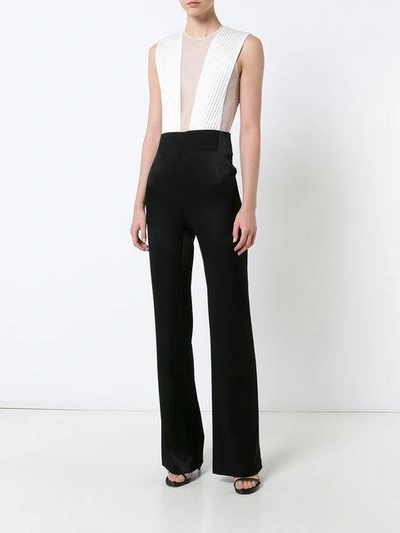 Galvan Sleeveless Deep-v Sheer-tulle Bodice Bicolor Tuxedo Jumpsuit In ...