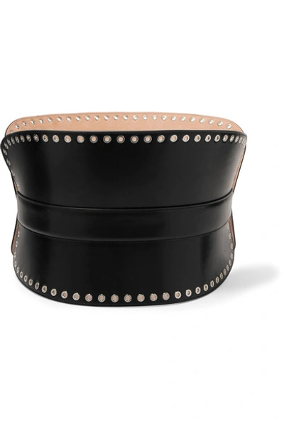 Shop Alexander Mcqueen Eyelet-embellished Leather Waist Belt In Black