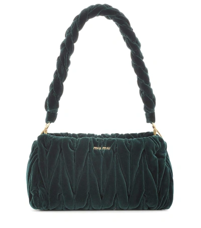 Miu Miu Matelassé Velvet Shoulder Bag In Emerald Green | ModeSens
