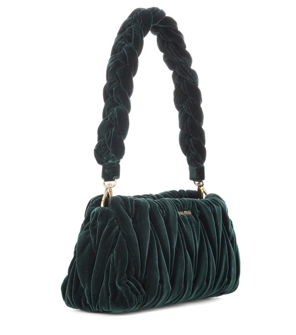 Miu Miu Matelassé Velvet Shoulder Bag In Emerald Green | ModeSens