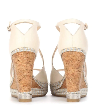 Shop Jimmy Choo Dakota 120 Leather Wedge Sandals In Off White
