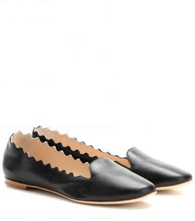 Chloé Deep Navy Leather Scalloped Flats In Llack