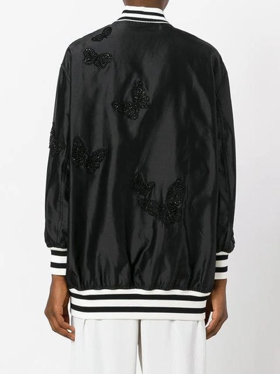 Shop Valentino Butterfly Embroidered Bomber Jacket In Black