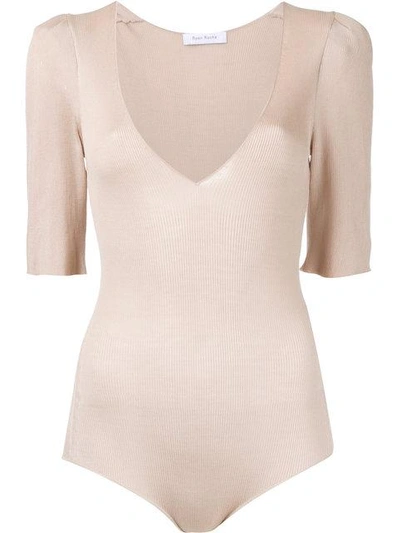 Shop Ryan Roche Structured Puff Sleeve Bodysuit - Neutrals