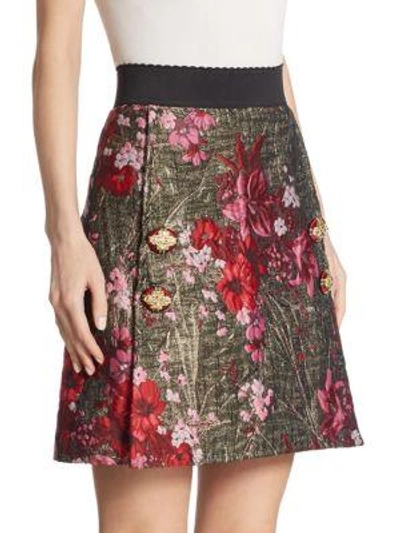 Shop Dolce & Gabbana Floral Silk Jacquard Skirt