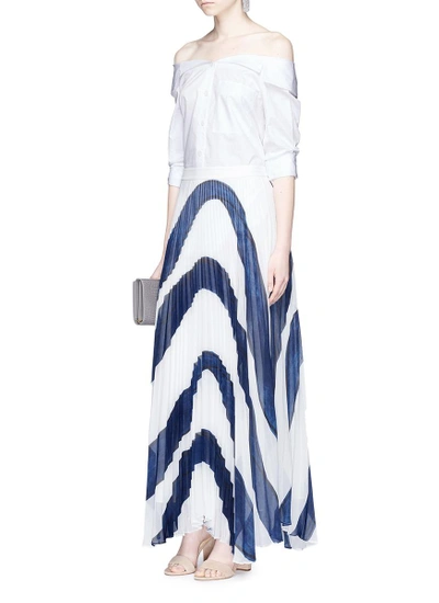 Shop Alice And Olivia 'shannon' Stripe Print Plissé Pleated Chiffon Skirt