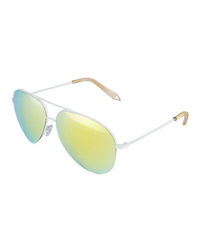 Victoria Beckham Victoria Classic Aviator Metal Sunglasses In Silver/ Green