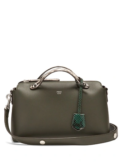 Fendi By The Way Leather And Snakeskin Cross-body Bag In Olive-green