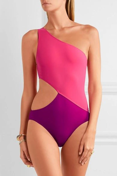 Shop Araks Elmar One-shoulder Cutout Two-tone Swimsuit