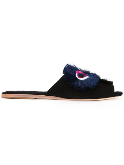 Loeffler Randall Kiki Tassel-embroidered Suede Slide, Black In Black/eclipse Flo