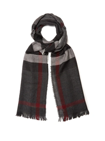 Burberry Checked Wool And Cashmere-blend Scarf In Charcoal