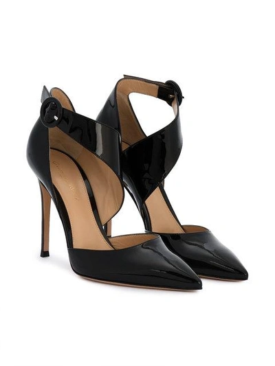 Shop Gianvito Rossi Black Patent Asymmetric Strap 110 Heels