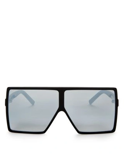 Shop Saint Laurent Mirrored Oversized Shield Sunglasses, 69mm In Black/silver Mirror