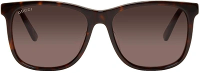 Shop Gucci Tortoiseshell Classic Wayfarer Sunglasses In 004 Havana/ruthenium