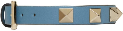 Shop Valentino Blue  Garavani Leather Single Rockstud Bracelet