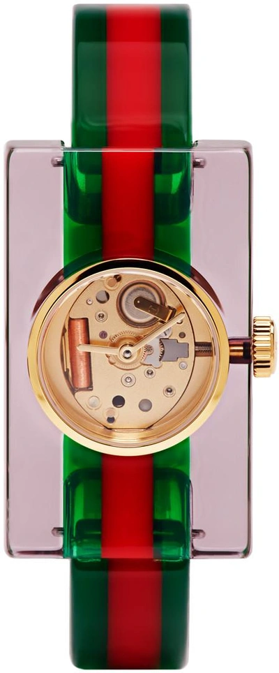Shop Gucci Red And Green Plexiglass Skeleton Watch In Grg