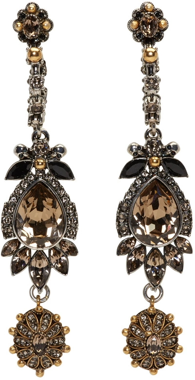 Alexander Mcqueen Crystal-embellished Drop Earrings In Nickel