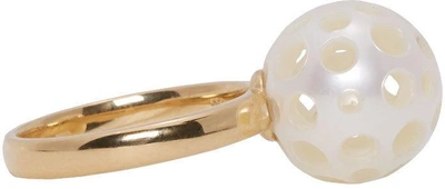 Shop Melanie Georgacopoulos Gold Drilled Pearl Tasaki Edition Ring In White Pearls/yellow