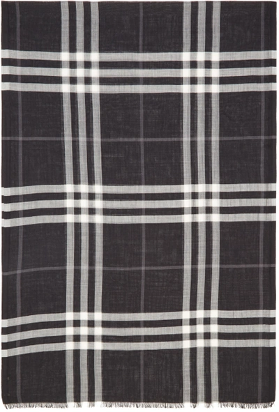 Burberry Giant Check Print Wool & Silk Scarf In Black