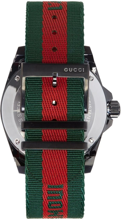 Shop Gucci Green And Red Web Bee Dive Watch