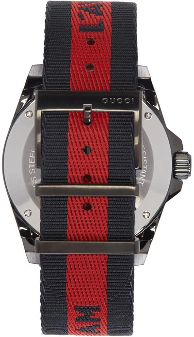Shop Gucci Navy And Red Web Tiger Dive Watch
