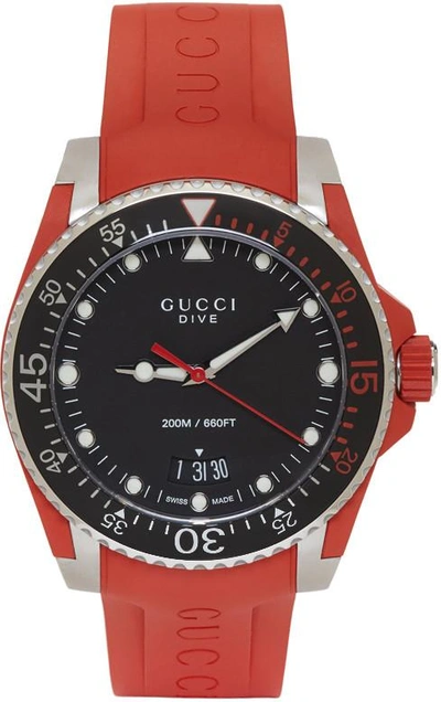 Shop Gucci Red And Silver Dive Watch