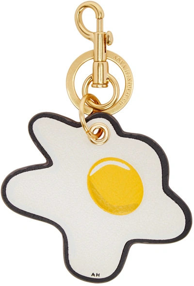 Anya Hindmarch Woman Egg Leather Keychain White In Light Grey