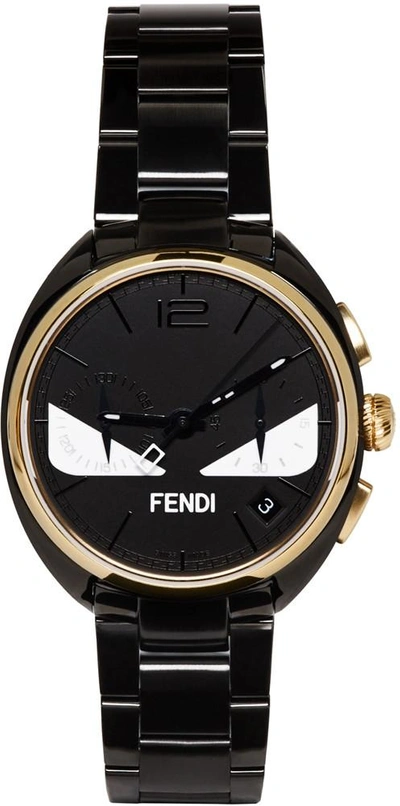 Shop Fendi Black & Gold Momento Bugs Watch