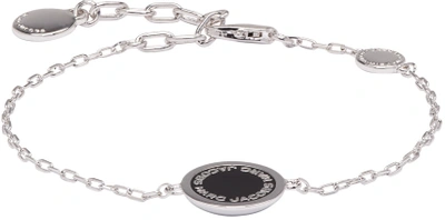 Marc Jacobs Silver Enamel Logo Disc Bracelet In Silver-black