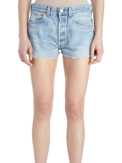 Re/done Two Tone Denim Shorts In  Blue