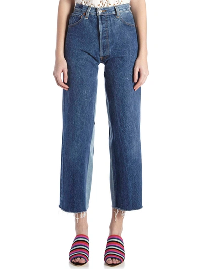 Re/done High Rise Wide Leg Capri In  Denim Patch